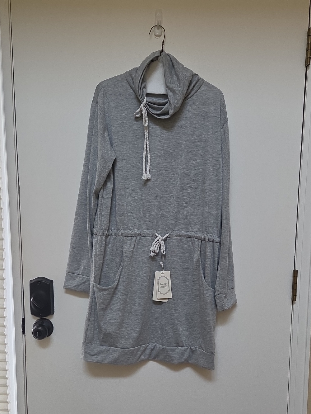 Light Gray Hooded Drawstring Tunic Or Dress